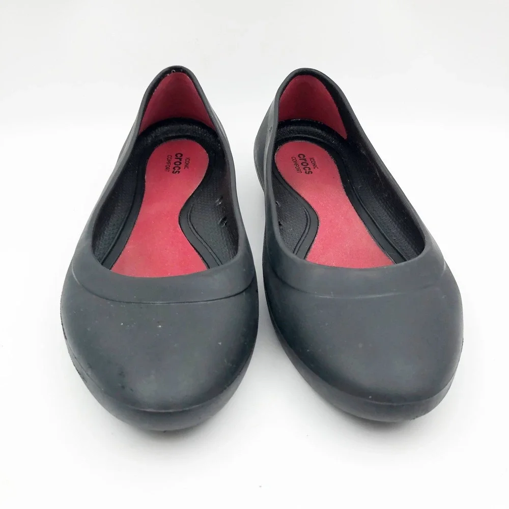 Crocs Shoes Womens 9 Lina Flat Black Rubber Pointed Toe Ballet Flats Office